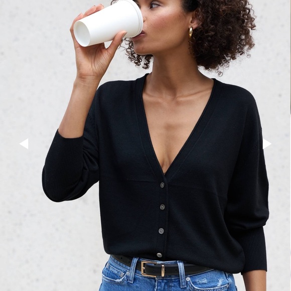 AYR V-Neck Button Cardigan in Pale Yellow/Cream - Picture 5 of 5